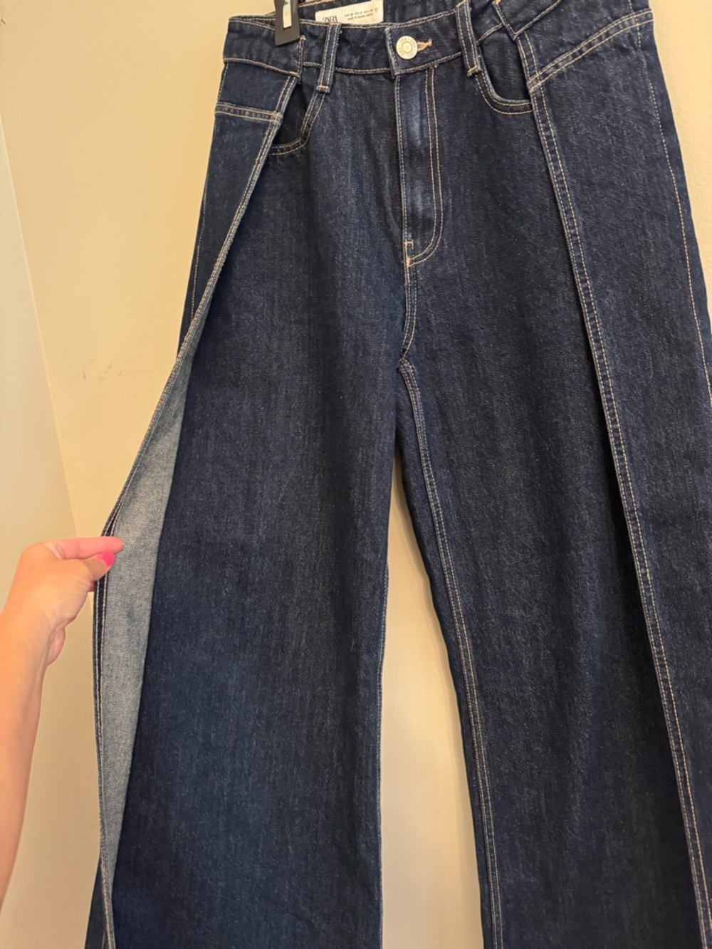 Zara Dark Indigo Wide-Leg Split Jeans